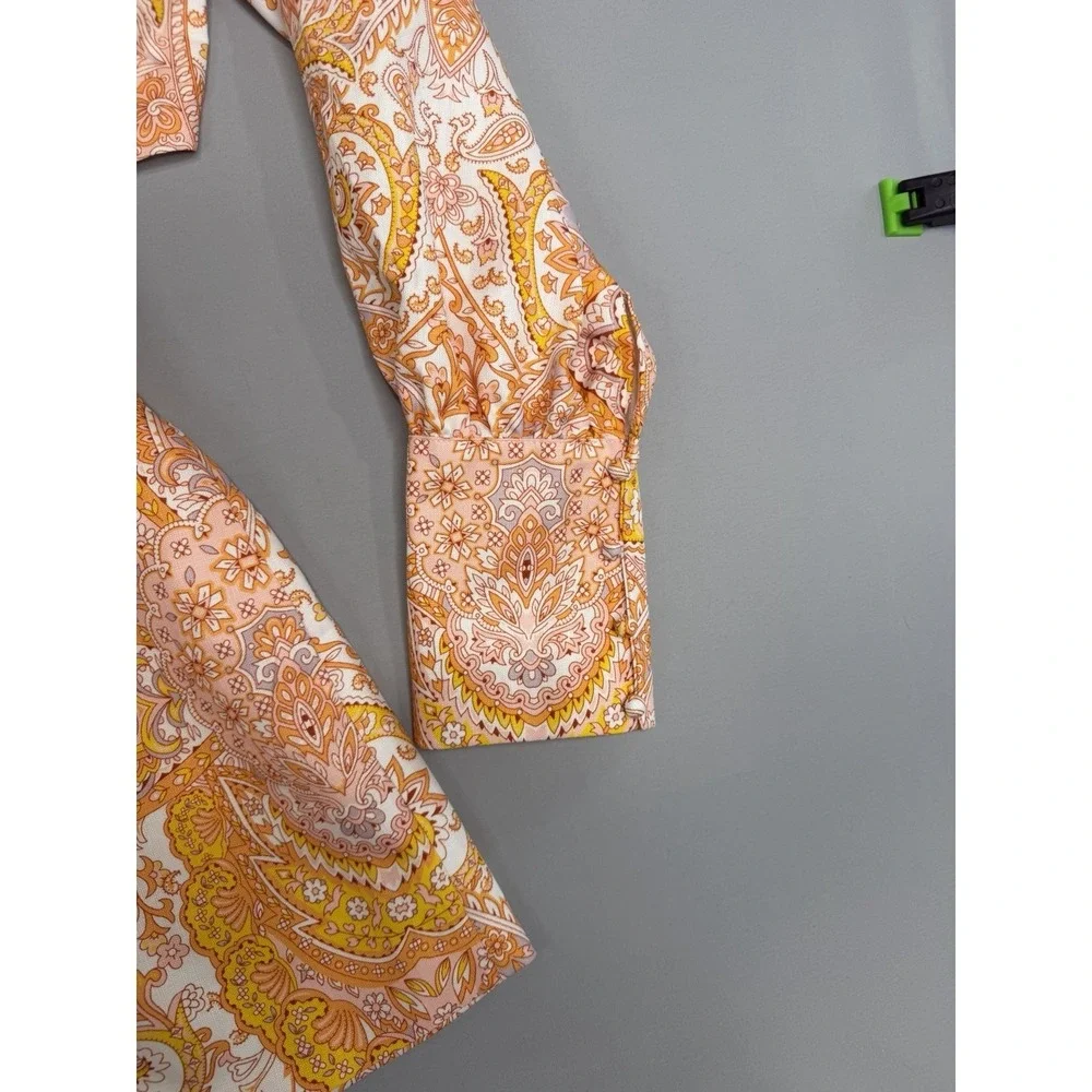 Mulla Linen Paisley Crop Top and Shorts Set L Orange White W/Belt Lined Party